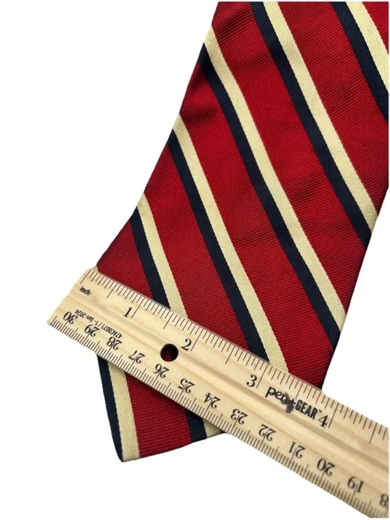 Lord & Taylor Red Striped Tie with Navy and Cream - Picture 3 of 6